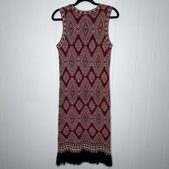 Lord & Taylor Design Lab Women’s Aztec Sweater Midi Dress Fringe Hem Red Black L - Picture 2 of 6